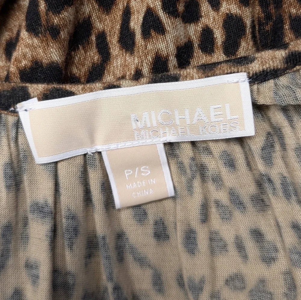 Michael Kors Leopard Printed Peasant Top Toffee 3/4 Sleeves